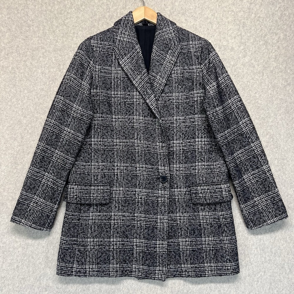 AllSaints Women's Plaid Wool Blend Coat Gray Black Size US 6 EU 38